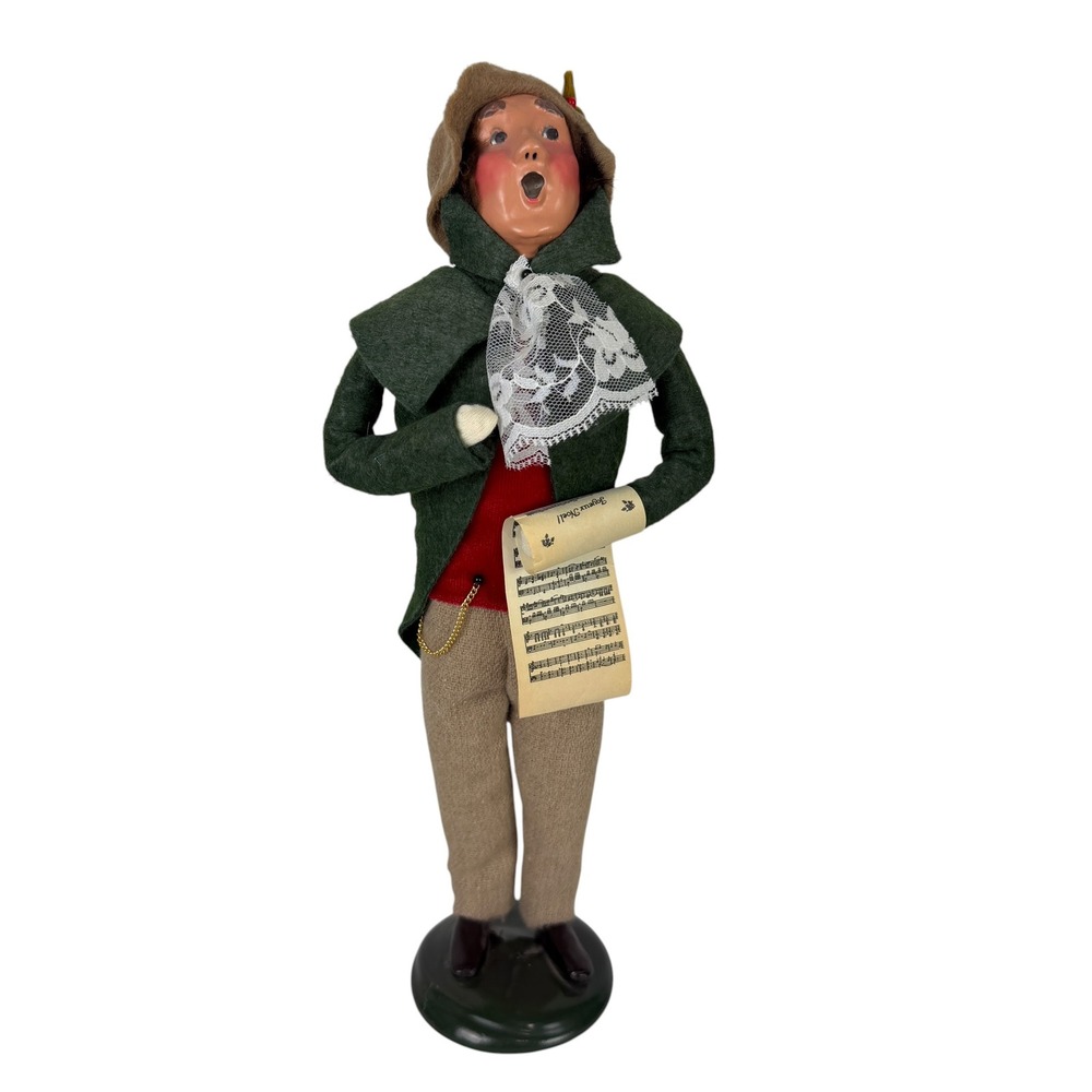 Byers Choice Carolers 1991 Vintage Singing Man Figurine Joyeux Noel Green 14"